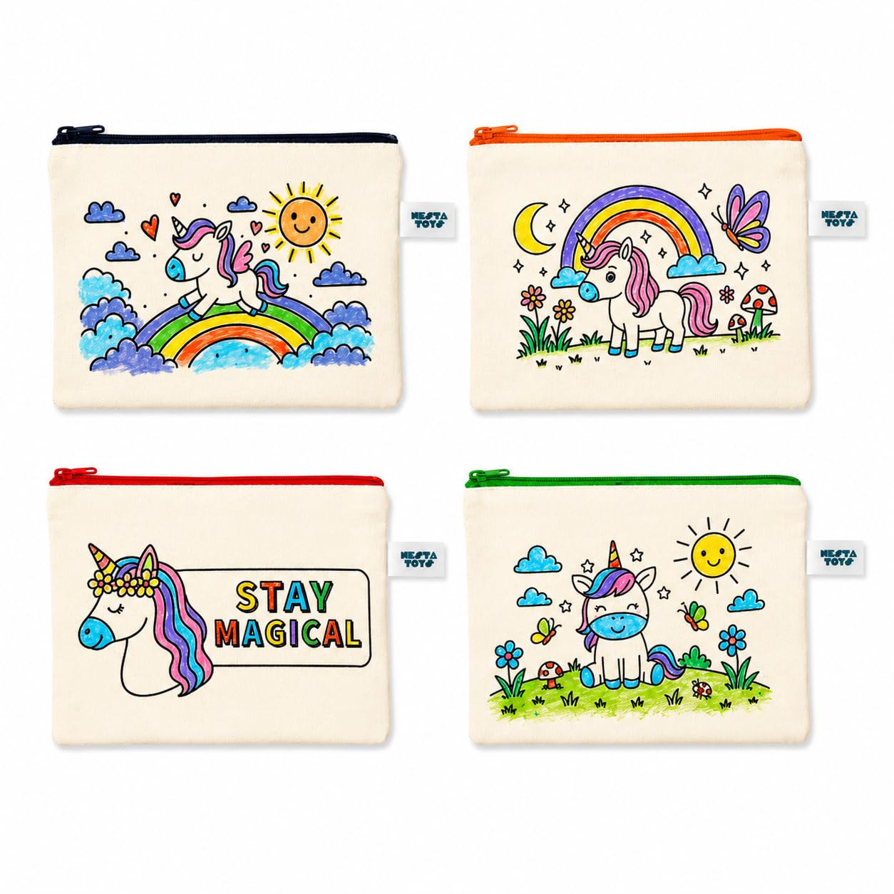 NESTA TOYS DIY Coloring Cotton Pouch – Unicorn Theme Color My Unicorn Pouch for Kids Set of 4-image-45