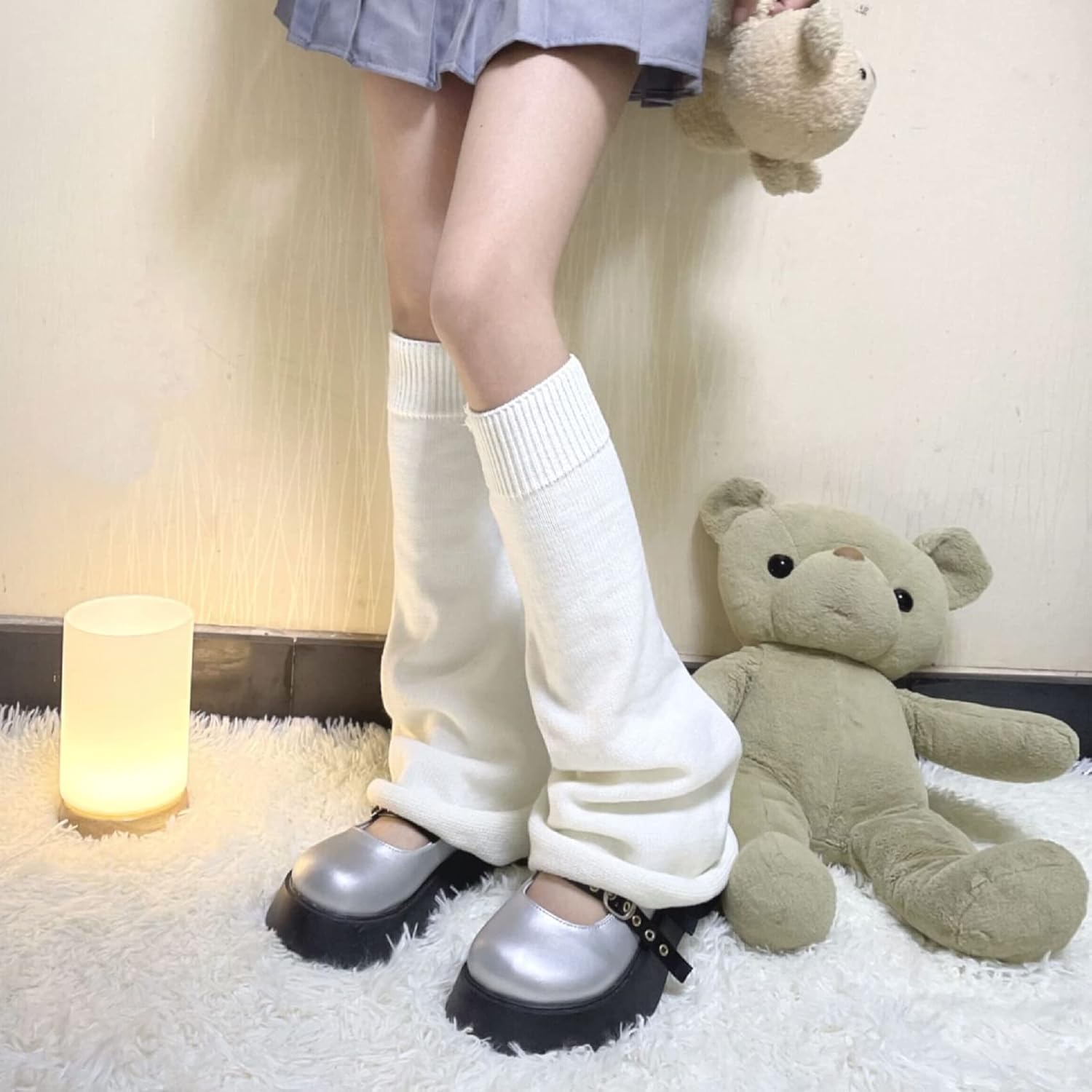 WODECASA Girls Kawaii Leg Warmers Knitted Flared Leg Sleeves Goth Crochet Baggy Cuff Ankle Heap Socks - Image 3