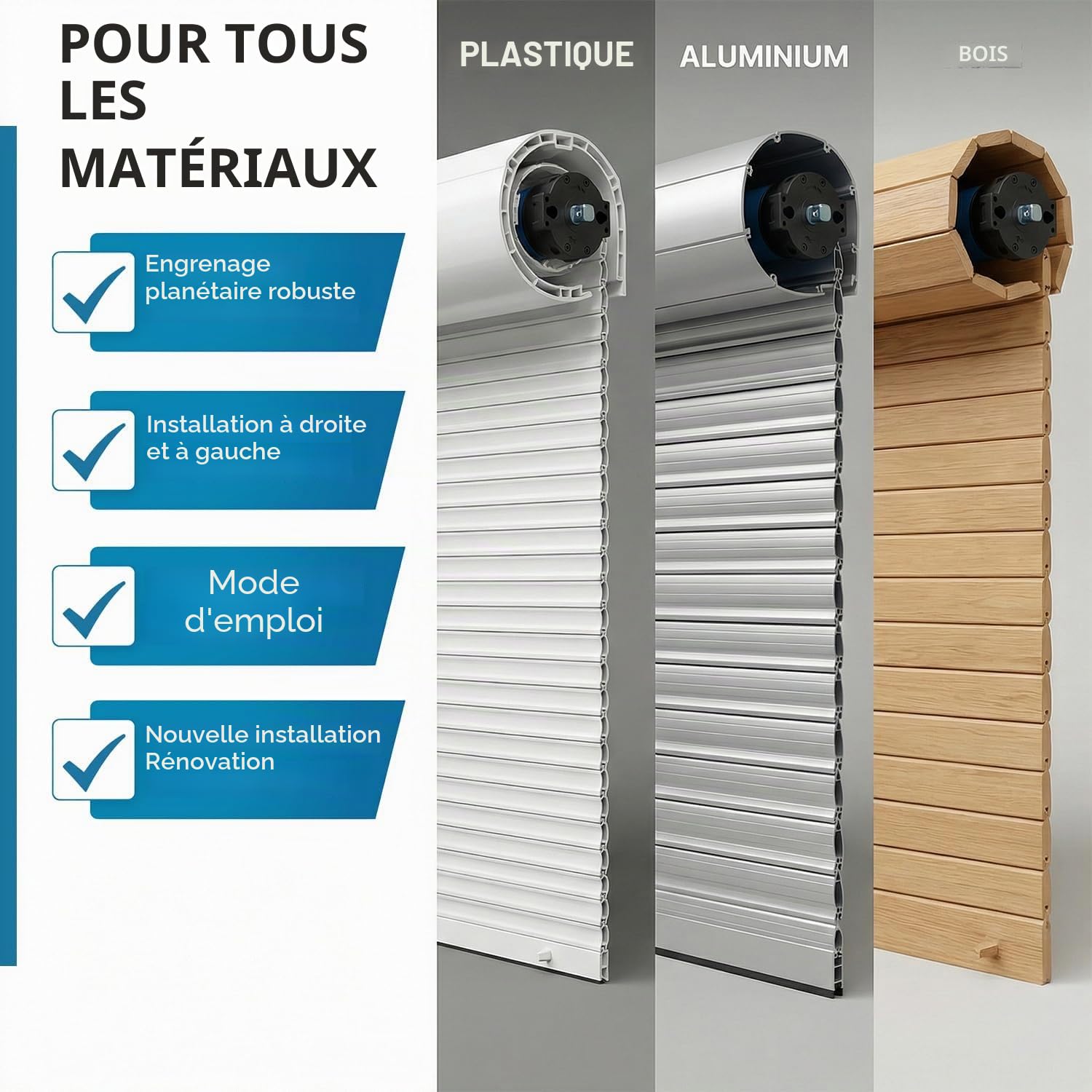 Moteur de volet roulant, 50 Nm, max. 113 kg pour arbre à 8 pans de 60 mm - Interrupteur mécanique (1 pièce)