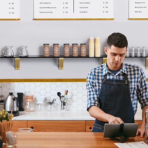 Miniatura 7 de Estantes flotantes dorados y negros montados en la pared, juego de 2, acrílico transparente de 8 mm, estantes de pared invisibles para dormitorio