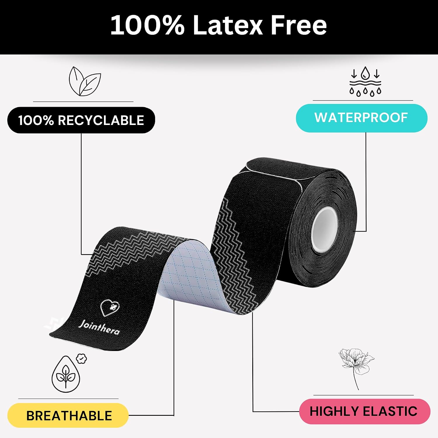 Premium Extra-Thick Latex Free Kinesiology Tape for Sensitive Skin (2” x 10”) | Hypoallergenic Waterproof Precut Strips | Knee, Wrist, Ankle & Shoulder Support (20 Strips/Roll, 2 Rolls)