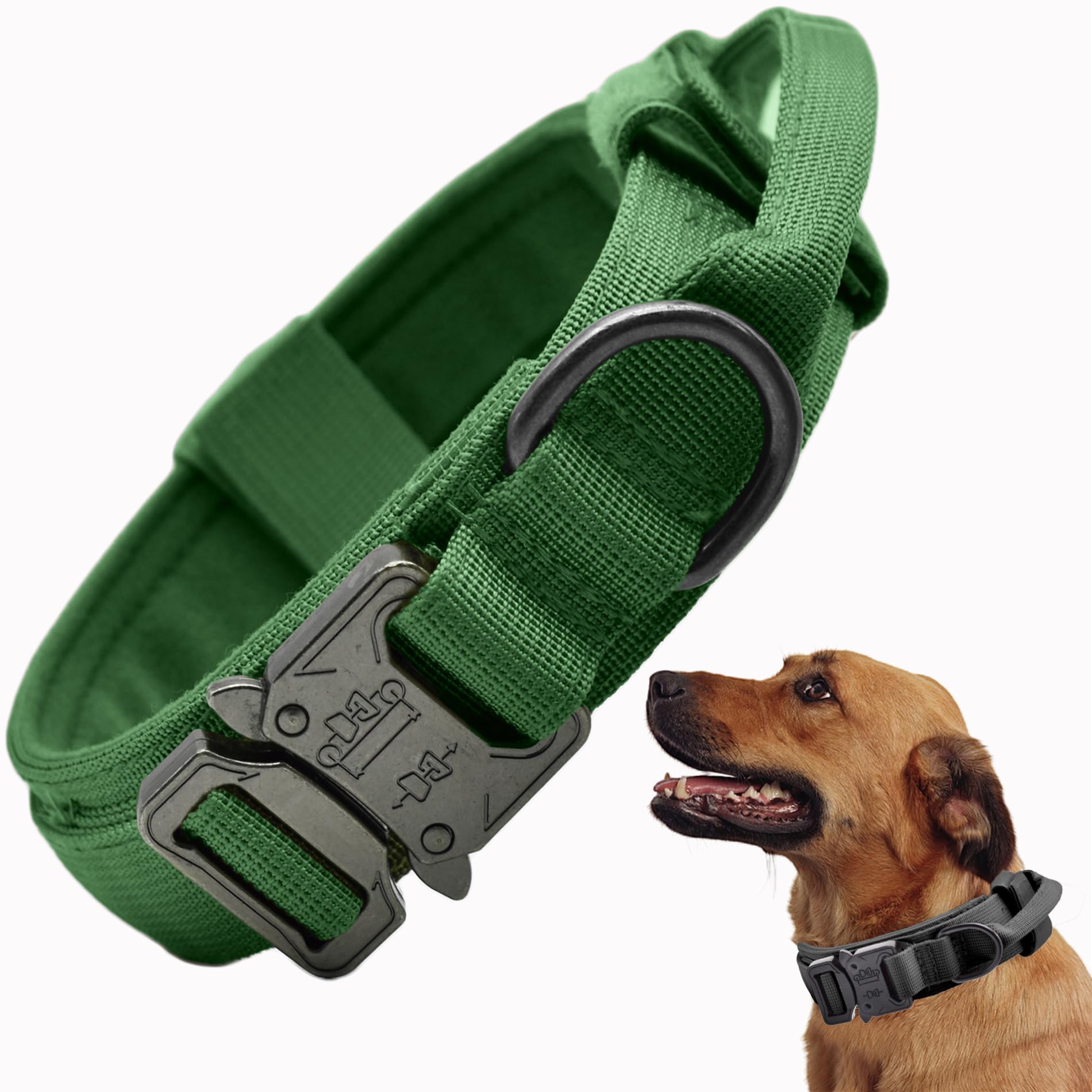 Tactical Dog Collar, Adjustable Military Training Nylon Dog Collar with Control Handle and Heavy Quick-Release Metal Buckle for Small Medium Large Dogs, Emerald Green M — image 1