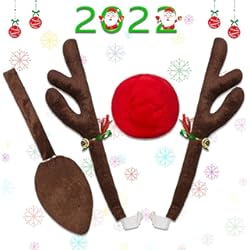 Cuernos Para Motos Minetom Cuernos de Reno para Coche Reno de Navidad para Coche Kit de Decoración de Cuernos de Reno Rudolf y Nariz Roja con Campanillas y Cola Decoración de Ventana de Coche para Navidad