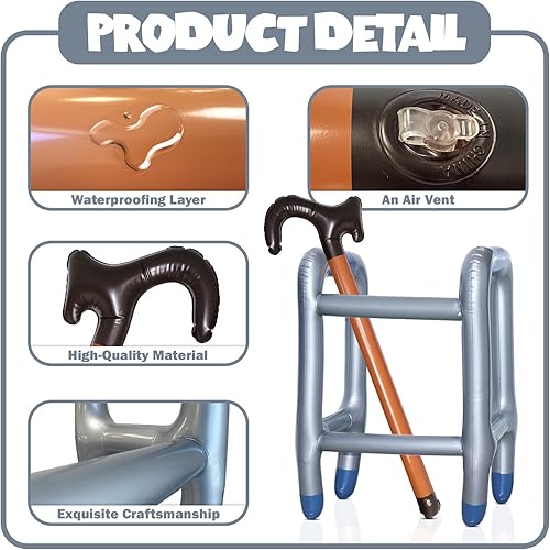 Miniatura 3 de Caminante y bastón inflables, 2 unidades, regalos de broma sobre la colina para ancianos, decoraciones de cumpleaños, disfraz de anciano para