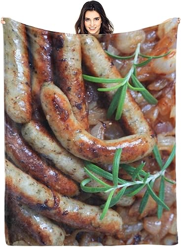 Manta de salchicha frita con romero 3D divertida y realista de comida ultra suave, 80 x 60 pulgadas, para viajes, todas las estaciones, cama, sofá,