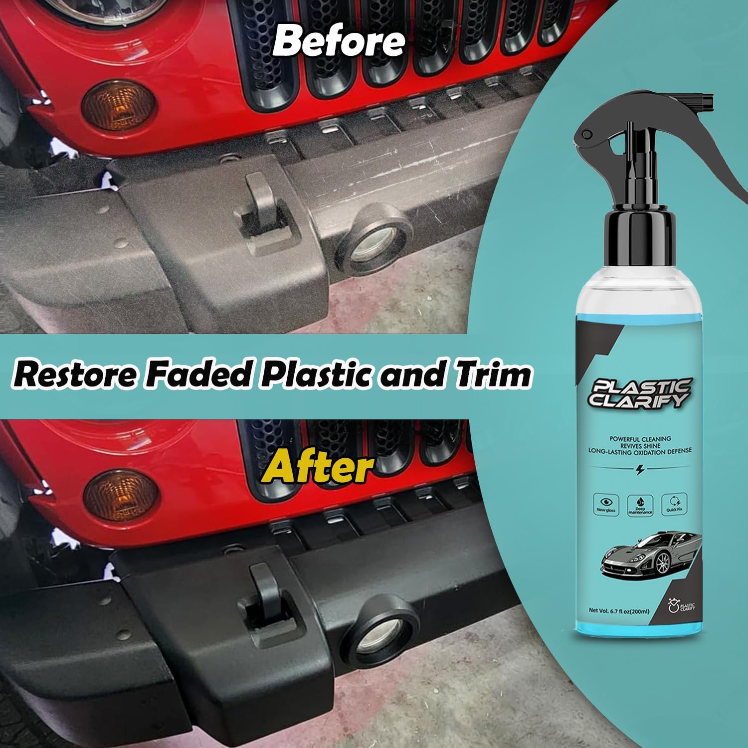 Car Plastic & Trim Restorer, Car Deatailing Kits for Refreshing Faded Plastic, Leather, Vinyl & Rubber Trim with Polish, Automotive Shiny Stuff, Black Exterior & Interior Care-200ml - Image 2