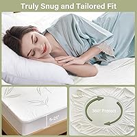 Vista 2 de Protector de Colchón Twin Impermeable, Funda Protectora de Colchón Lavable de Rayón de Bambú, Cubrecolchón Transpirable y Silencioso con Elástico