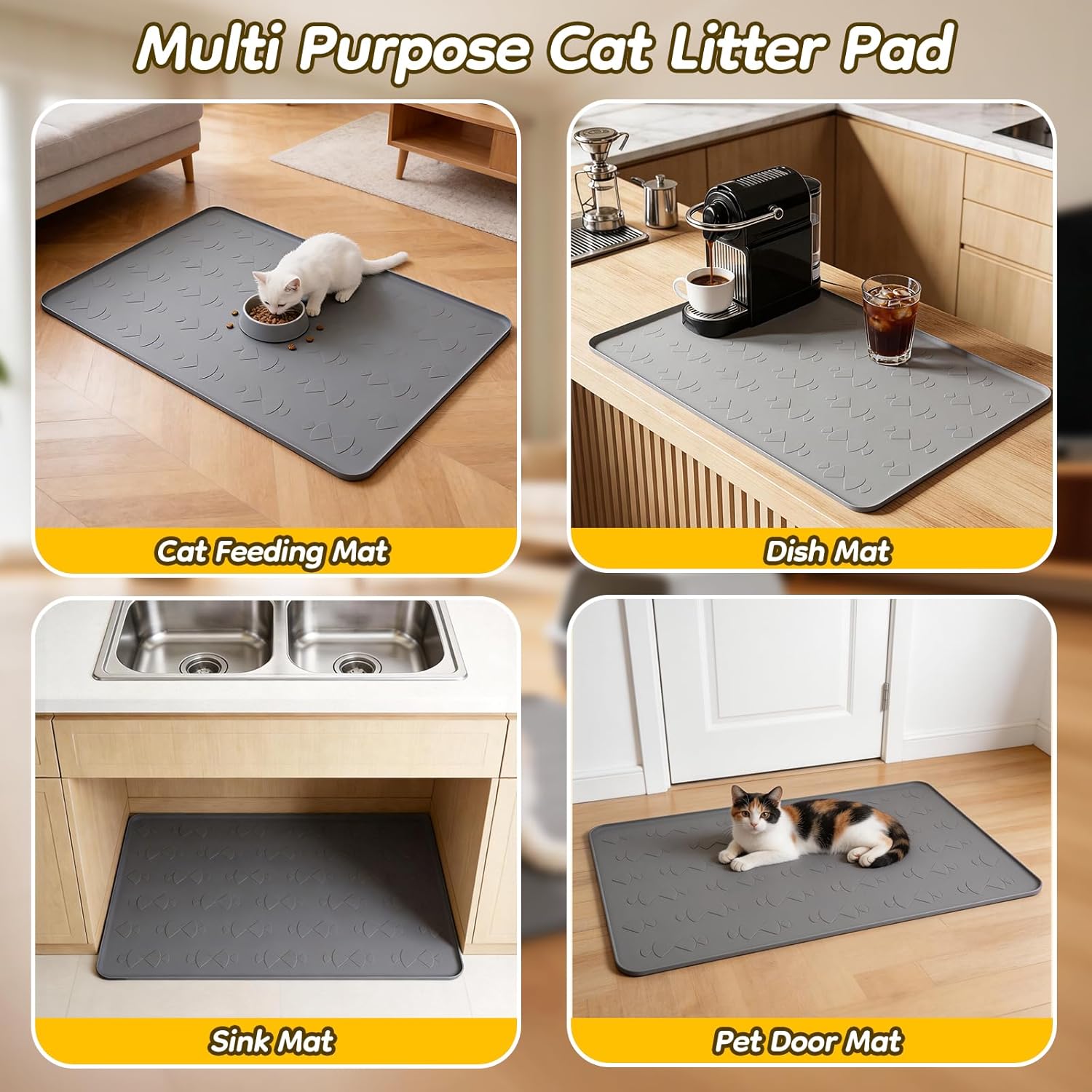Extra Large Cat Litter Box Mat, Size 40" x 28" Silicone Mat Litter Trapping Mat for Scatter Control on Kitty Paws for Floor, Waterproof/Urineproof Pad for Indoor Cats, Easy to Clean