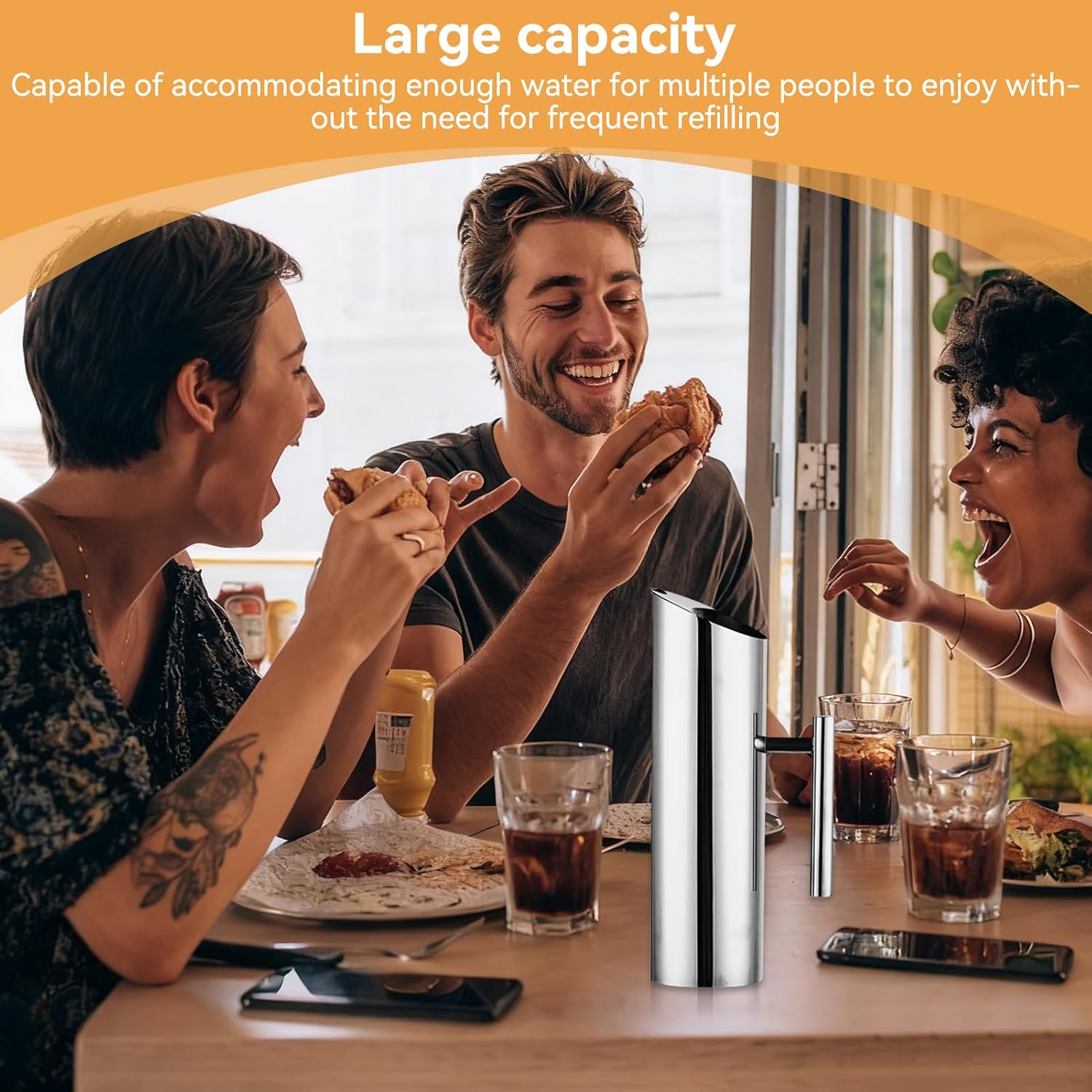 Stainless Steel Water Pitcher with Ice Guard, Metal Water Jug with Lid Cold Drinking Pitcher Beverage Container for Juice Coffee Milk, Iced/Hot Tea - Image 6