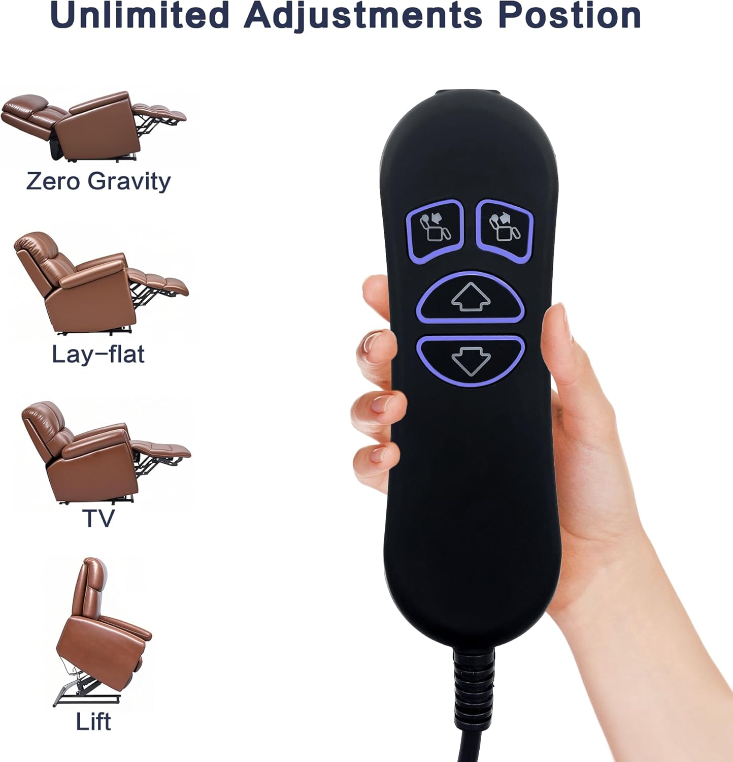 Fruhdi 4 Button 5 Pin Prong Hand Control Handset Remote with USB and Backlight for Lift Chairs Electric Sofa Power Recliners