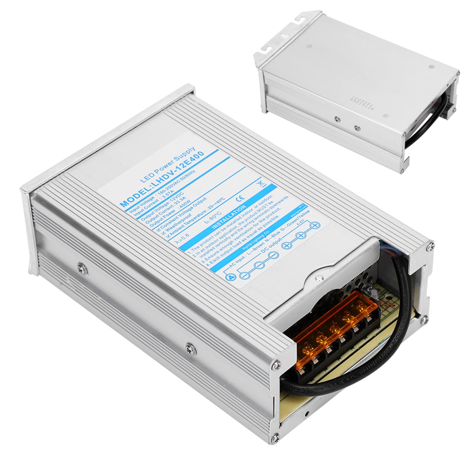 Alimentatore a commutazione impermeabile con driver LED in lega di alluminio, 400 W, con protezione da cortocircuito e sovracorrente, per moduli strisce LED, luci a punto (LHDV-12E400 12V)