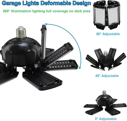 Miniatura 3 de Paquete de 4 luces LED de garaje de 160 W, luces LED de techo brillantes de 16000 lúmenes, luces LED E26E27 con 6+1 panel, bombilla LED de