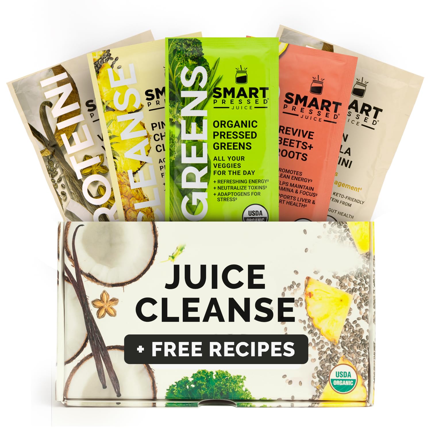 SMART Pressed Juice 3-Day Organic Juice Cleanse | Healthy Detox Program | Vegan Vanilla Protein, Cold-Pressed Greens, Beets & Pineapple Chia Cleanse | High Fiber & Vegan — Amazon image 7