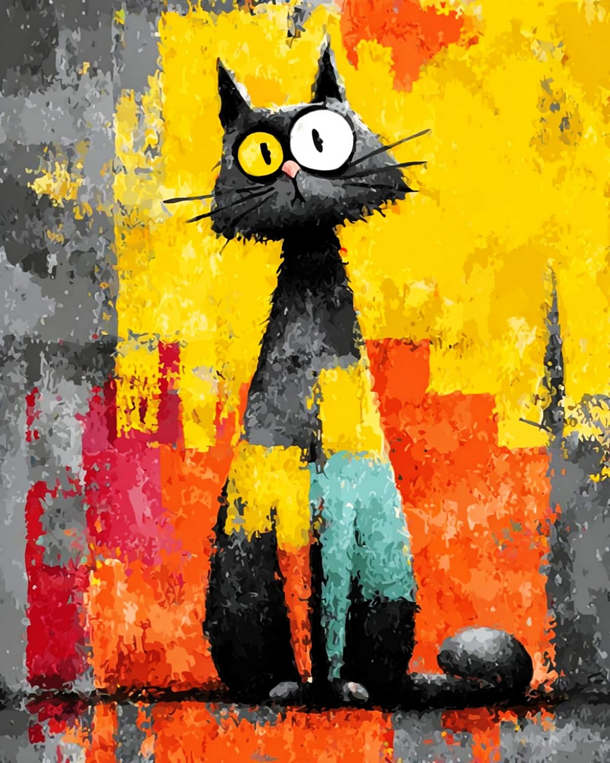Liubaishi Black, Yellow, Red, Grey, Teal Paint By Numbers For Adults, Black Startled Cat, 40X50 Cm Acrylic Canvas Kit With Brushes And Paints