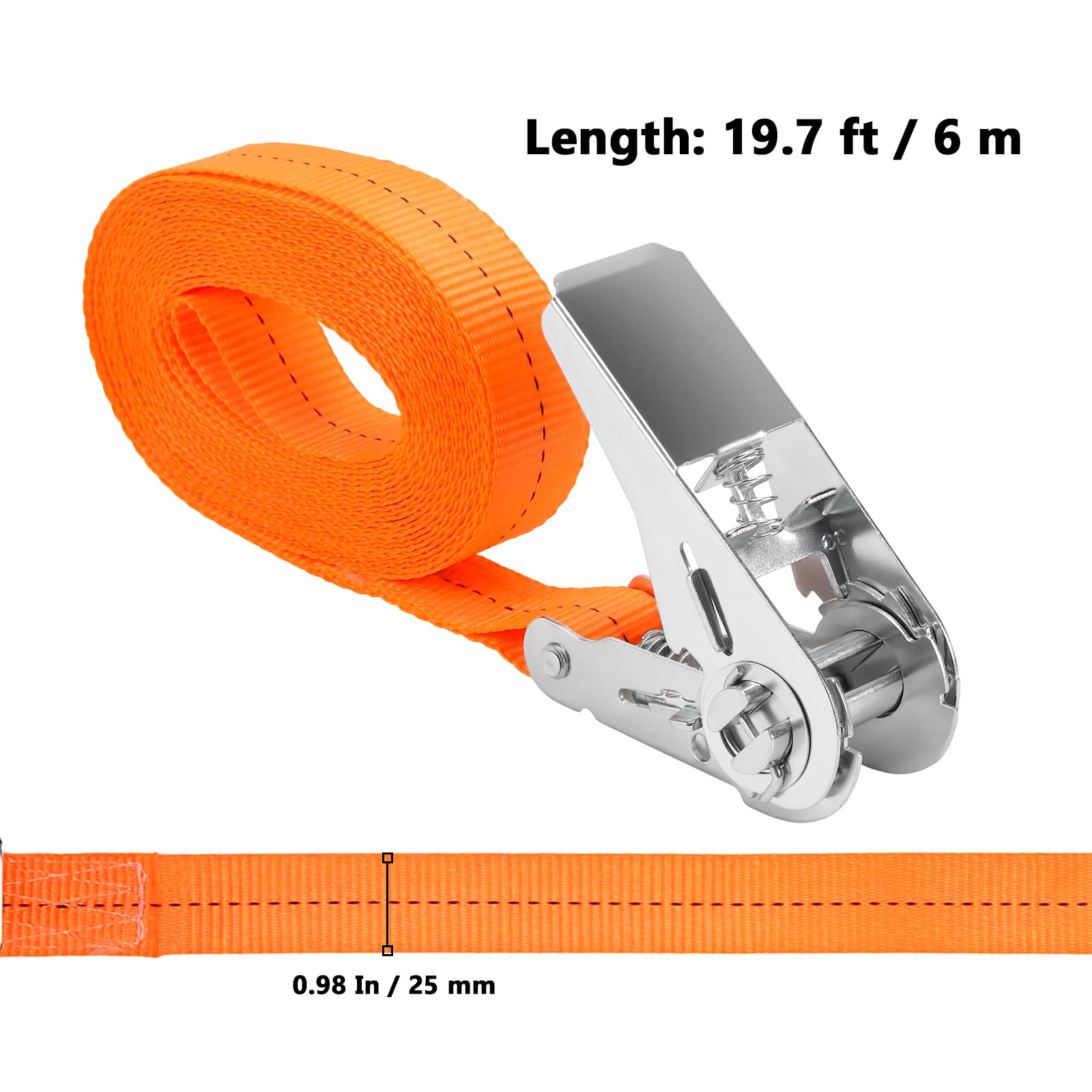 6 sztuk 6 m x 25 mm pasy mocujące z grzechotką, 800 kg, regulowany pas mocujący z grzechotką, szerokość 25 mm, do zastosowań motocyklowych