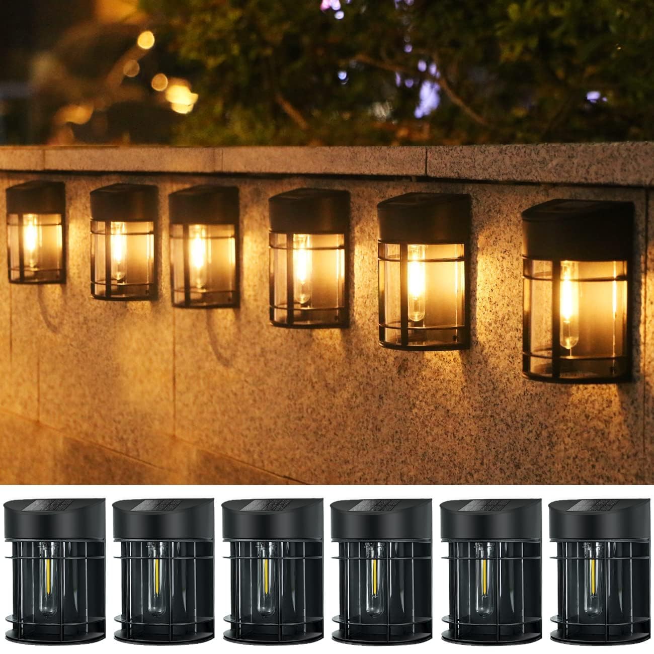 nipify Luz Solar Exterior Jardin, 6 Paquete Apliques Exteriores Solares, IP65 Aplique Pared Exterior Solar, Luces Solares Led Exterior Jardin para Valla Porche Pared Patio,Blanco Cálido
