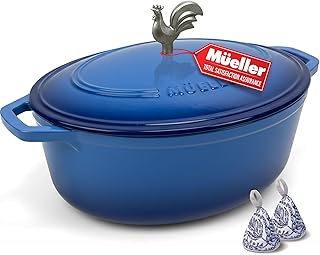 MUELLER HOME 5.5 Quart Enameled Cast Iron Oval Dutch Oven w Rooster Knob...