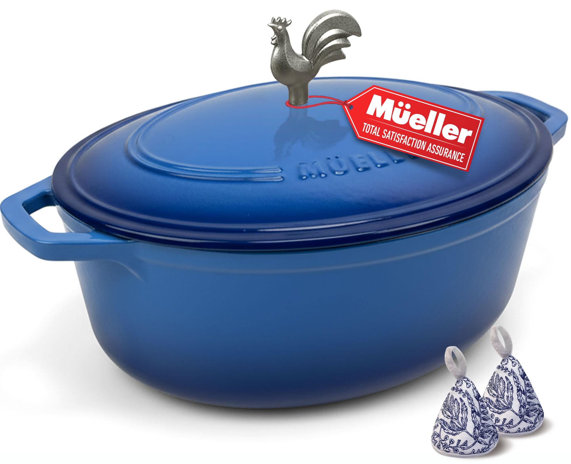 MÃœELLERHOME 5.5 Quart Enameled Cast Iron Oval Dutch Oven, Rooster Knob, Heavy-Duty Cookware, Oven-Safe up to 500Â° F & Across All Cooktops, Cooking Pot with Lid, Gifts for Grandma & Women, Thyme Green