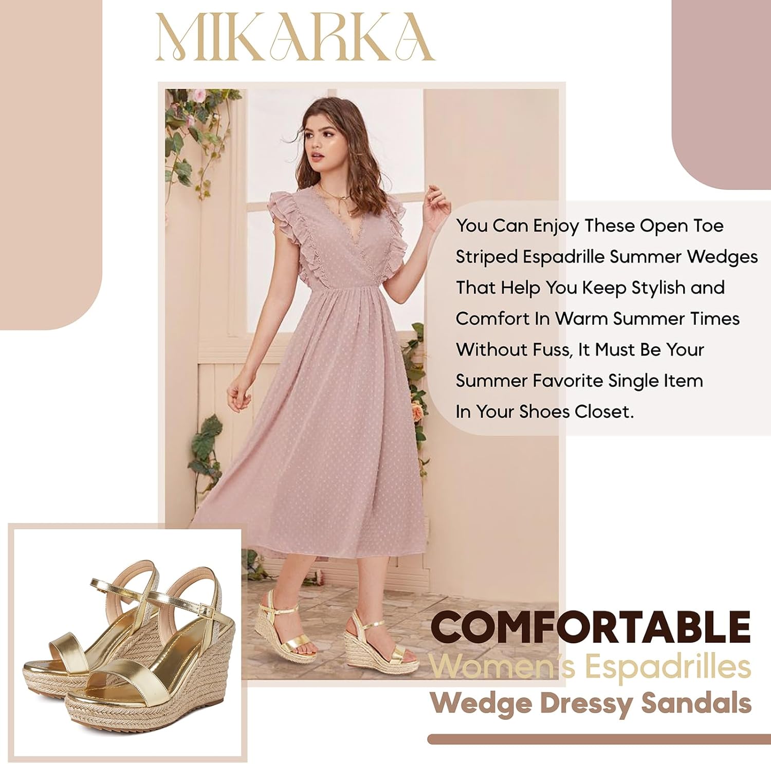 mikarka Women's Espadrille Wedge Sandals: Ankle Strap Platform Open Toe Wedges - Stylish High Heel Dressy Summer Wedges for Women, Inspired by Espadrilles - Image 4
