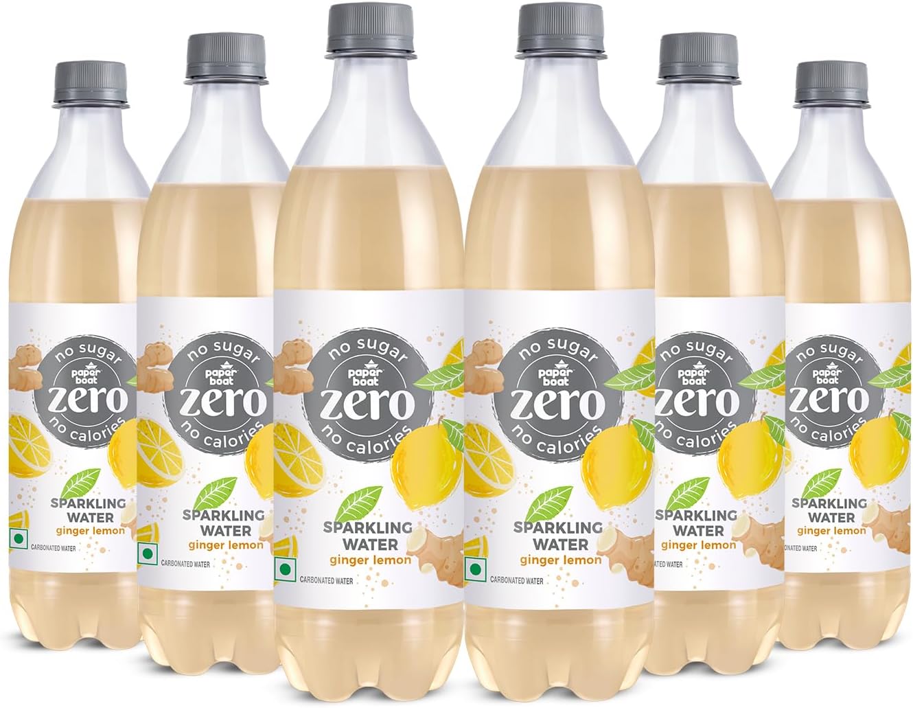 Paper Boat Ginger Lemon Sparkling Water, Pack of 6, 600ml Each | Carbonated Water | Zero Sugar, Zero Calories I Sugar Free