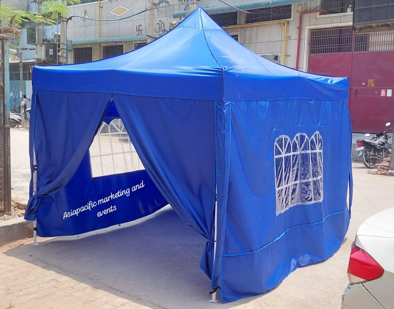 Indian Gazebo Portable Tent for Garden, Picnic, Product Promotion, Camping. Free Trolly & Carry Bag with 4 Sets of Sand Bags for Easy Transportation & Durability.