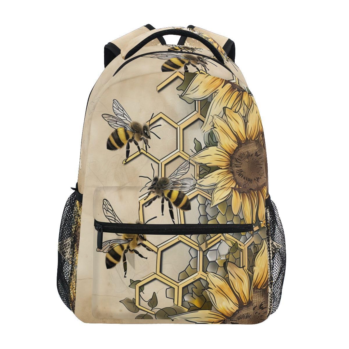 Sletend Backpack Rural Honey Bees Wildflowers Schoolbag With Name Tag Laptop Bookbag for College Travel Work for Men and Women