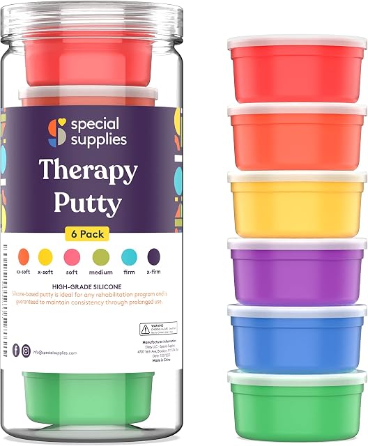 Special Supplies Therapy Putty for Kids and Adults - Resistive Hand Exercise Stress Relief Therapy Putty Kit, Set of 6 Strengths, 3 Ounces of Each Putty