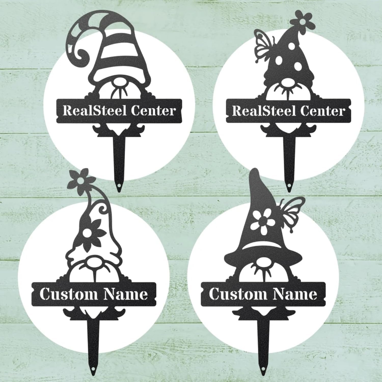 RealSteel Custom Gnome Plant Markers – Small Metal Garden Stakes for Herbs, Fruits & Vegetables | Weatherproof Seed & Plant Labels for Outdoor Gardens, Greenhouse & Farmhouse Decor | Type 2
