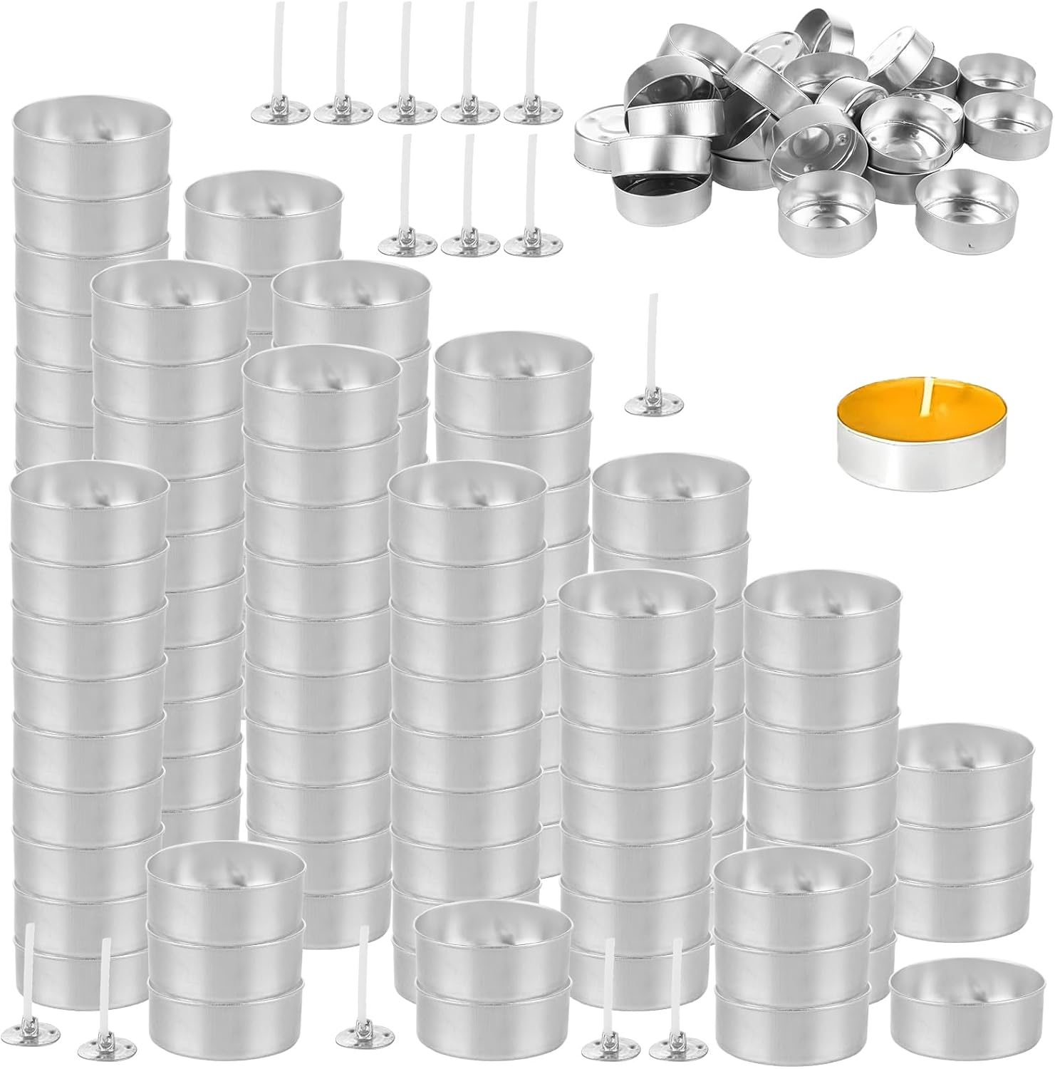 200PCS Aluminum Tea Lights Cups with 200 PCS Candle Wicks, Round Candle Wax Containers for DIY Candles Making Supplies