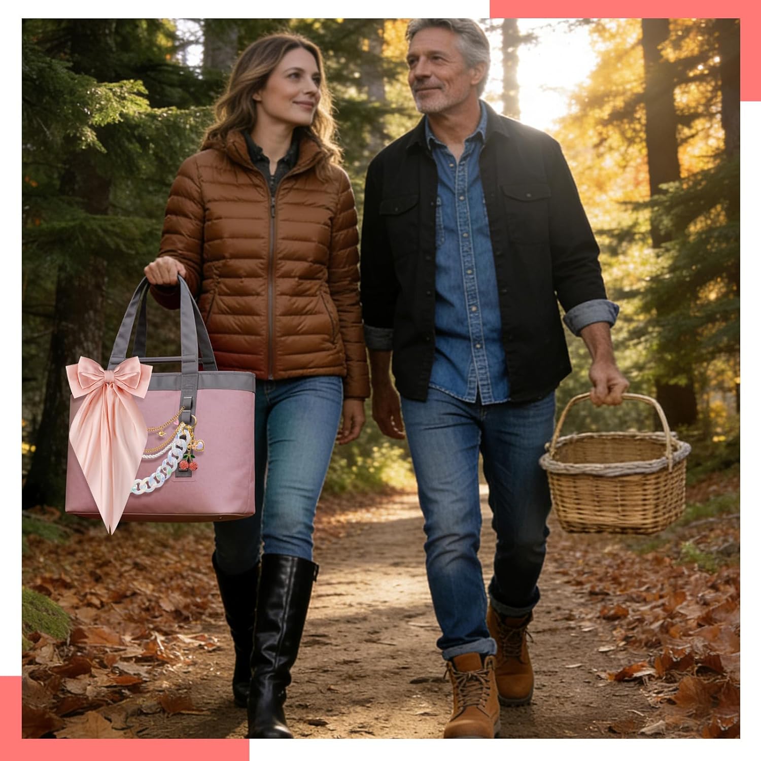 7 Pcs Tote Bag Accessories Set for Women,Pink Bag Charms Decorative Bow Pearl Chain Charms & Cherry Keychain Charms,Compatible with Camino 20/35/50 Carryall,Beach Tote Bags