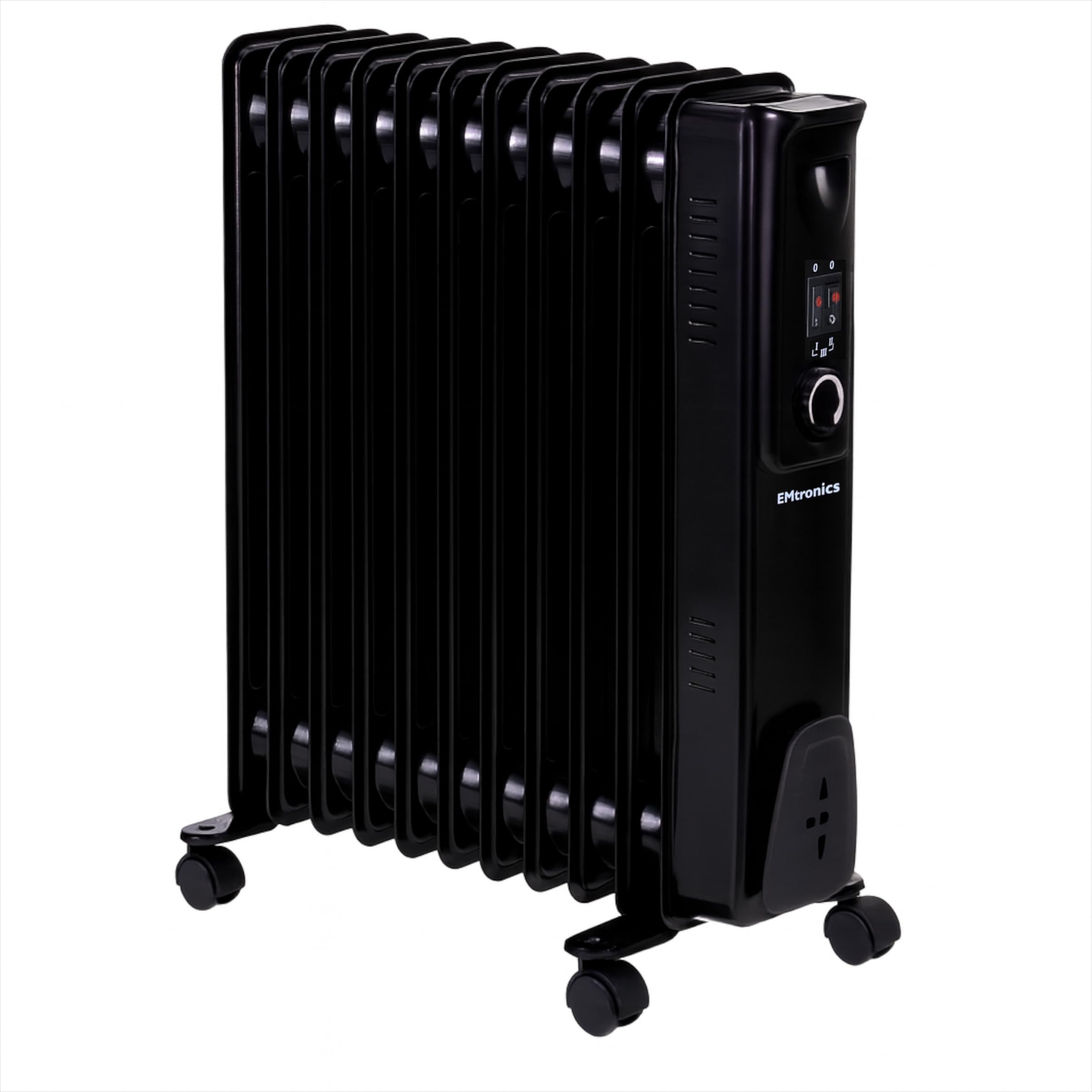 EMtronics EMOFR11BLK 2500W/2.5KW 11 Fin Portable Electric Oil Filled Heater Radiator with Adjustable Thermostat and 3 Heat Settings for 25 sqm Room - Black