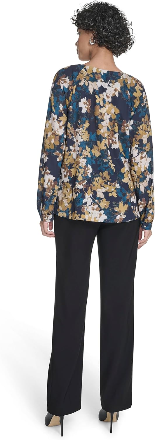 Calvin Klein Womens Crew Neck Pleated Blouse - Image 4