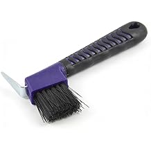 Horse Hoof Pick with Brush, 2-in-1 Hoof Pick for Horses with Soft Grip Rubber Handle, Grooming Brush Tool for Horse Grooming SuppliesPurple