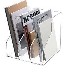 HeZone Desk File Organizer, Acrylic Magazine File Holder with 3 Vertical Compartments Rack File Sorter for Office Home Classroom Desk Organization, Clear...