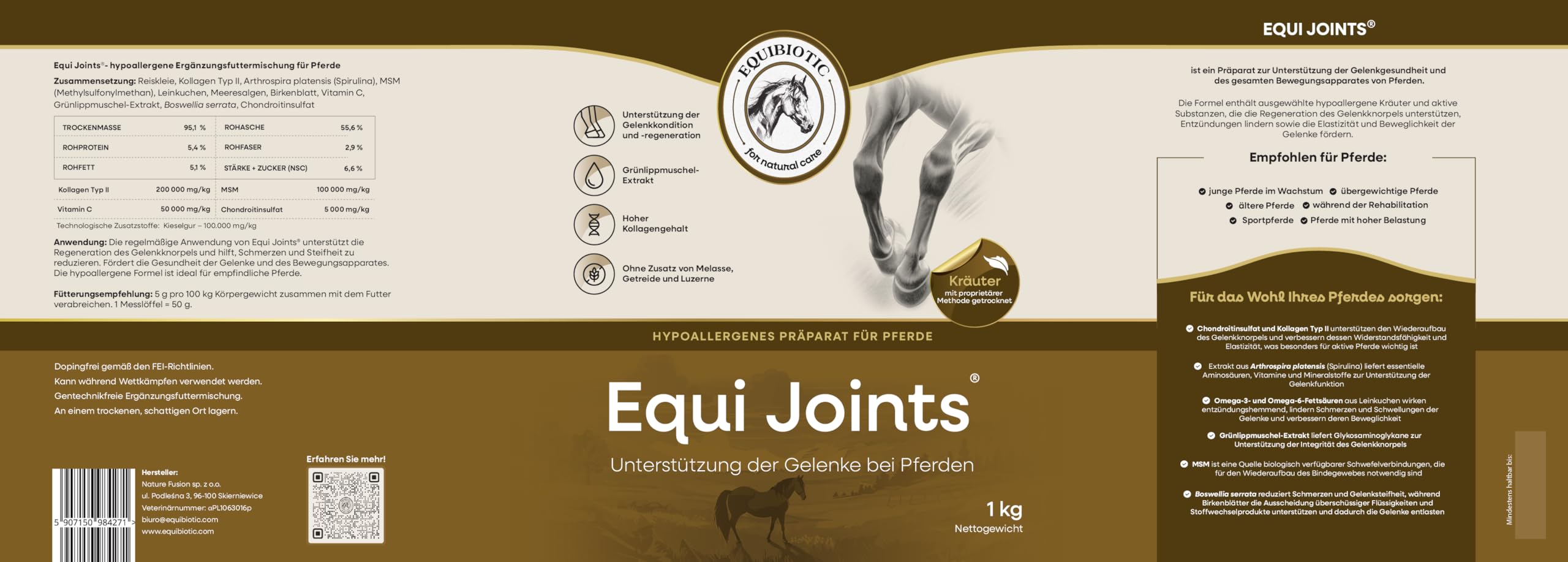 Equi Joints - Gelenkfutter Pferd mit MSM, Kollagen Typ II, Grünlippmuschel & Chondroitin - Unterstützung von Gelenken, Knorpel und Beweglichkeit - 1 kg