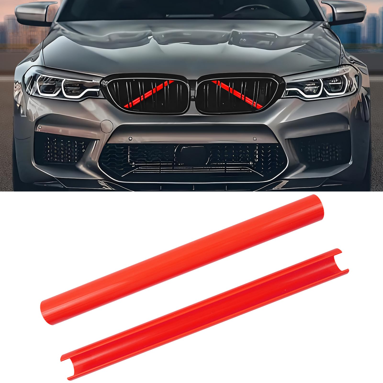 Aojezoor Compatible with BMW Grill Inserts Trims F90 F30 G30 F20 F22 F32 G32 G11 G12 M5 For 1 2 3 4 5 6 7 Series Compatible with BMW V Brace Wrap Covers Red Grill Stripes Wrap Accessories