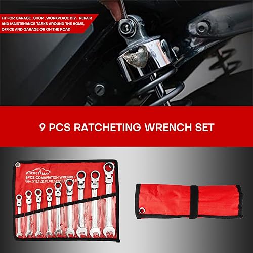 Miniatura 2 de SEKETMAN Juego de llaves combinadas de trinquete 72 dientes 12 puntos SAE 9 piezas 516 a 34 pulgadas acero al cromo vanadio