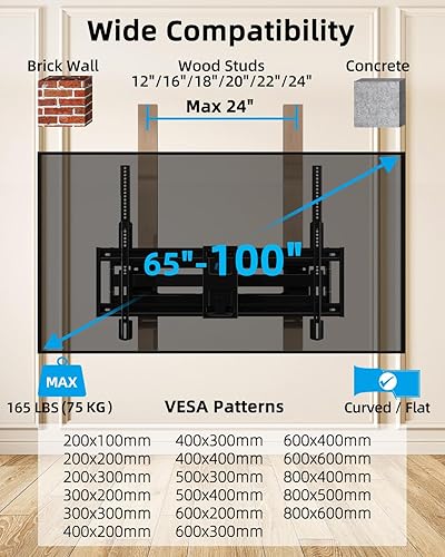 Miniatura 2 de HOME VISION Soporte de pared para TV de brazo largo de movimiento completo, se adapta a televisores planos o curvos de 75, 80, 85, 86, 98, 100