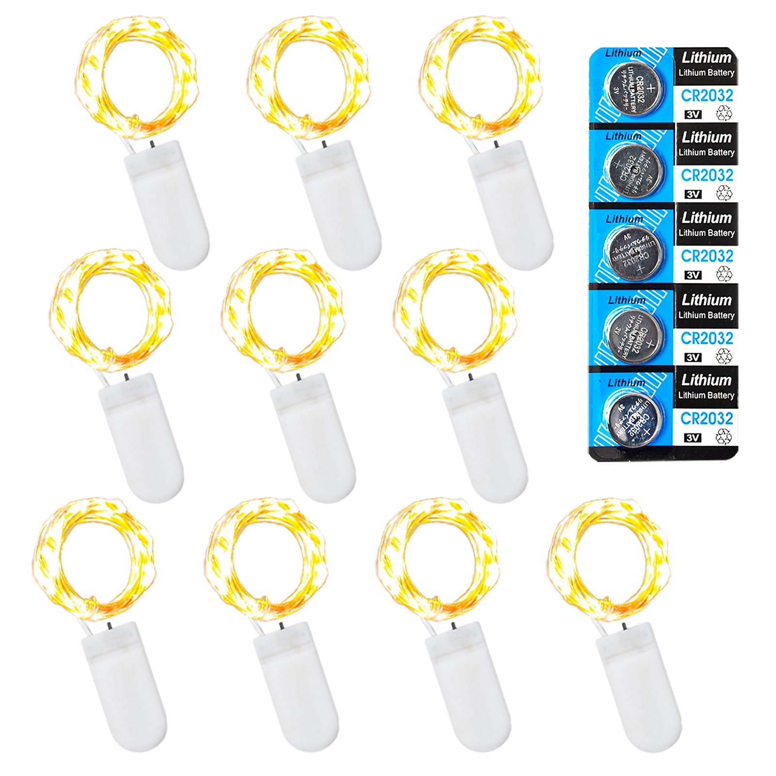 Etinga Paquete de 10 luces de hadas que funcionan con pilas, 10 LED en alambre de cobre plateado de 3.3 pies, para caja de regalo de flores, decoración de boda, fiesta, Navidad (blanco cálido, paquete