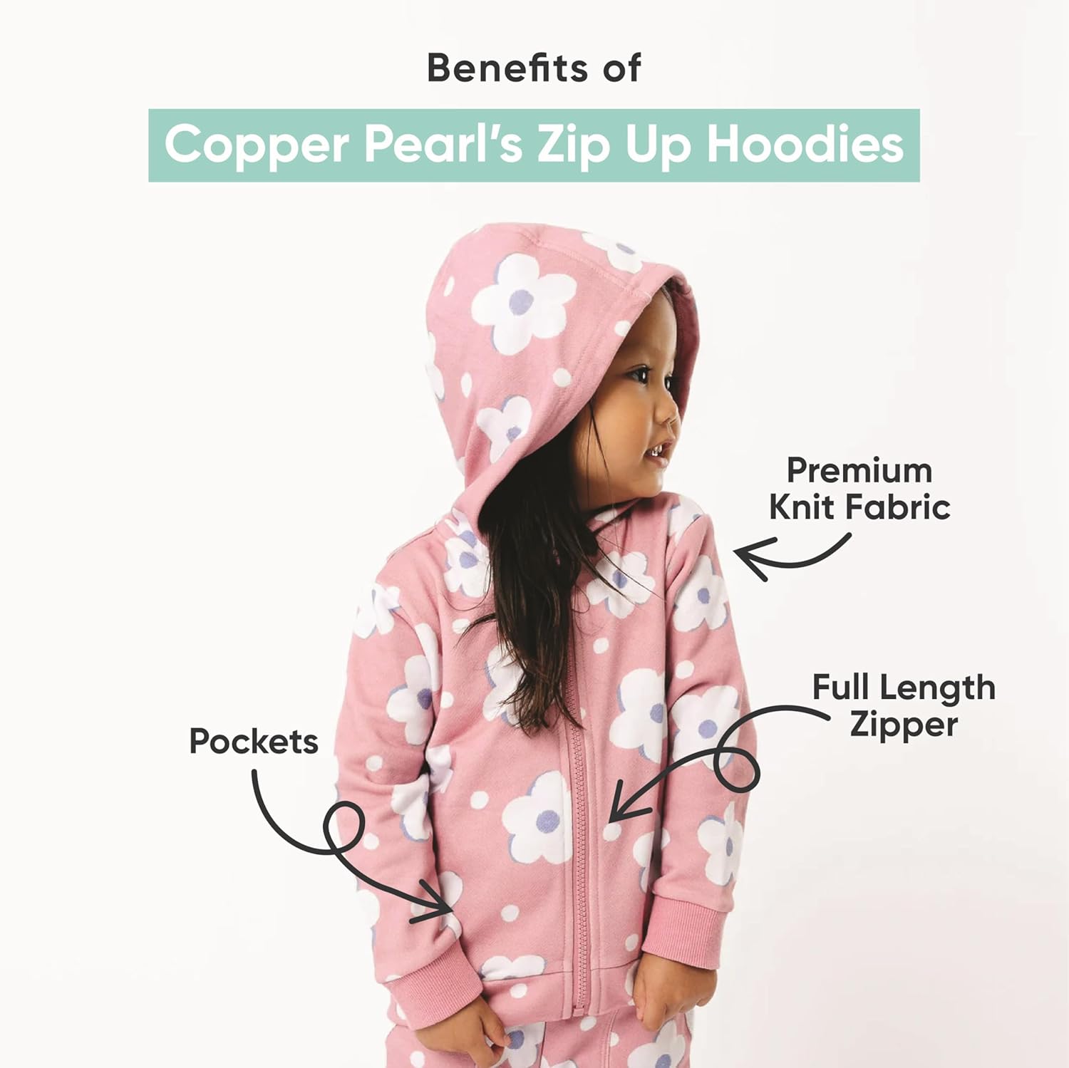 Copper Pearlジップアップパーカー - 超ソフトで通気性のある豪華なフレンチテリー生地製、ベビーパーカーと幼児用ジャケット