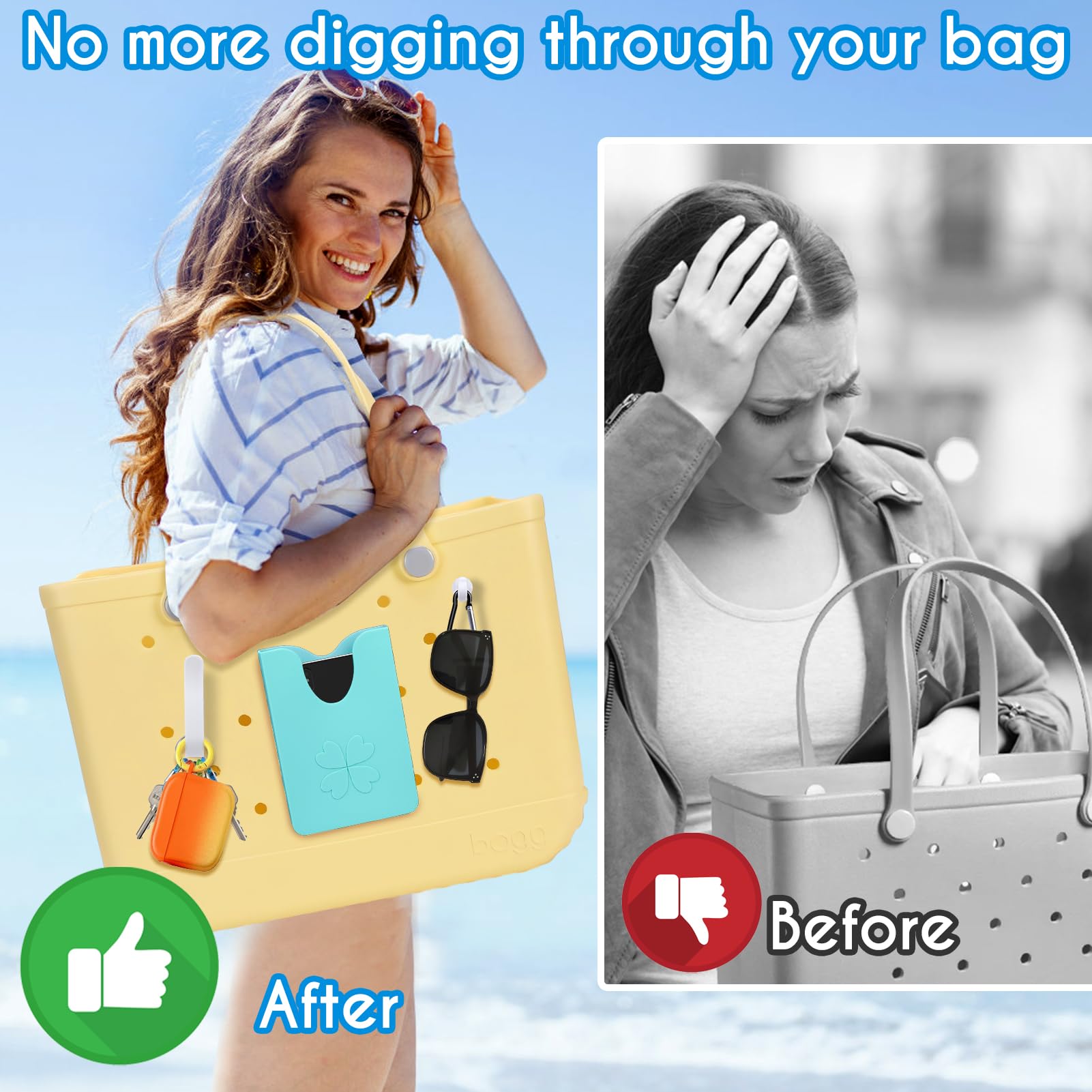 AIERSA Inserts Hooks Accessories for Bogg Bags, Charms Key Holder Carabiner, Pouch Earphone Tassel Keychain Cup Holder Attachment Compatible with Simply Southern Rubber Beach Totes