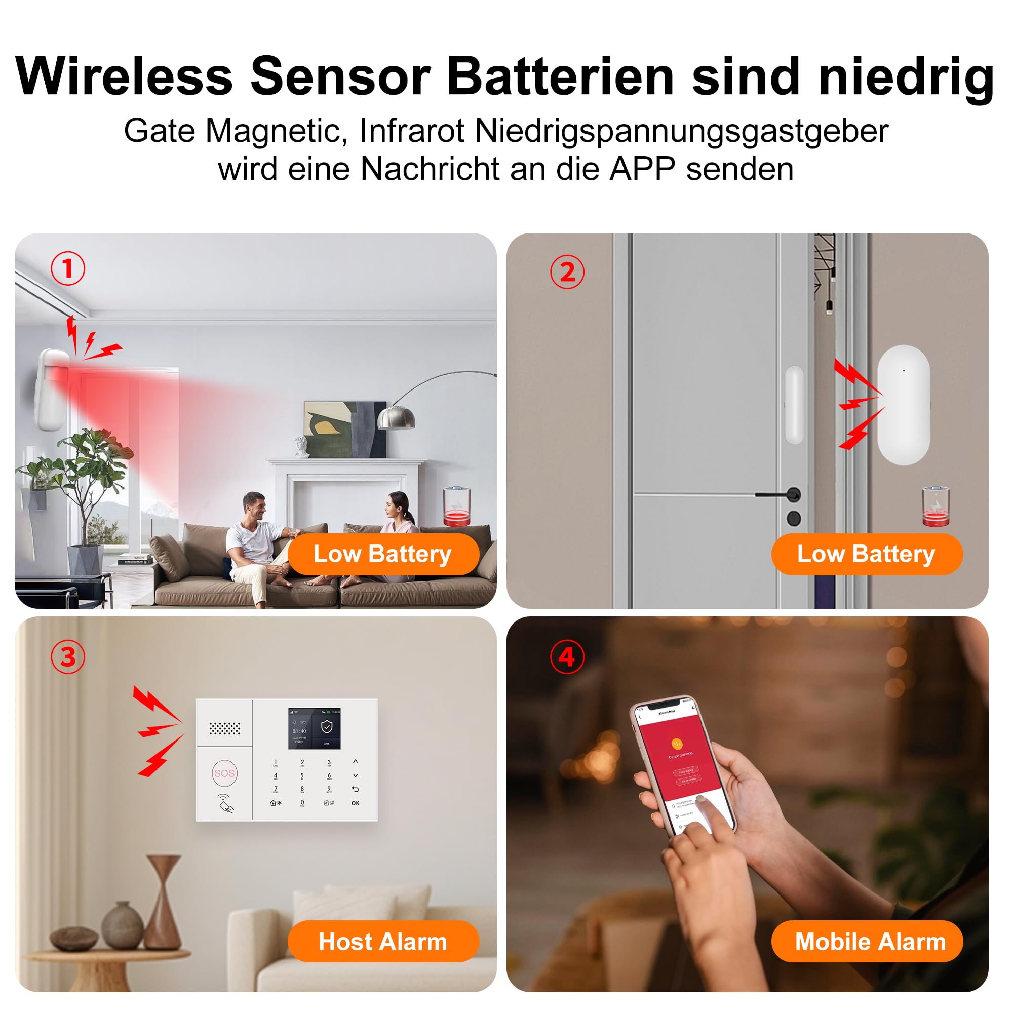 Alarmanlage Haus WLAN, Touchscreen, App-Steuerung– 13-teiliges Sicherheitssystem für Haus, Alarmsystem für zuhause mit Bewegungsmelder, Tür sensoren, Fernbedienungen, Alarmsirene