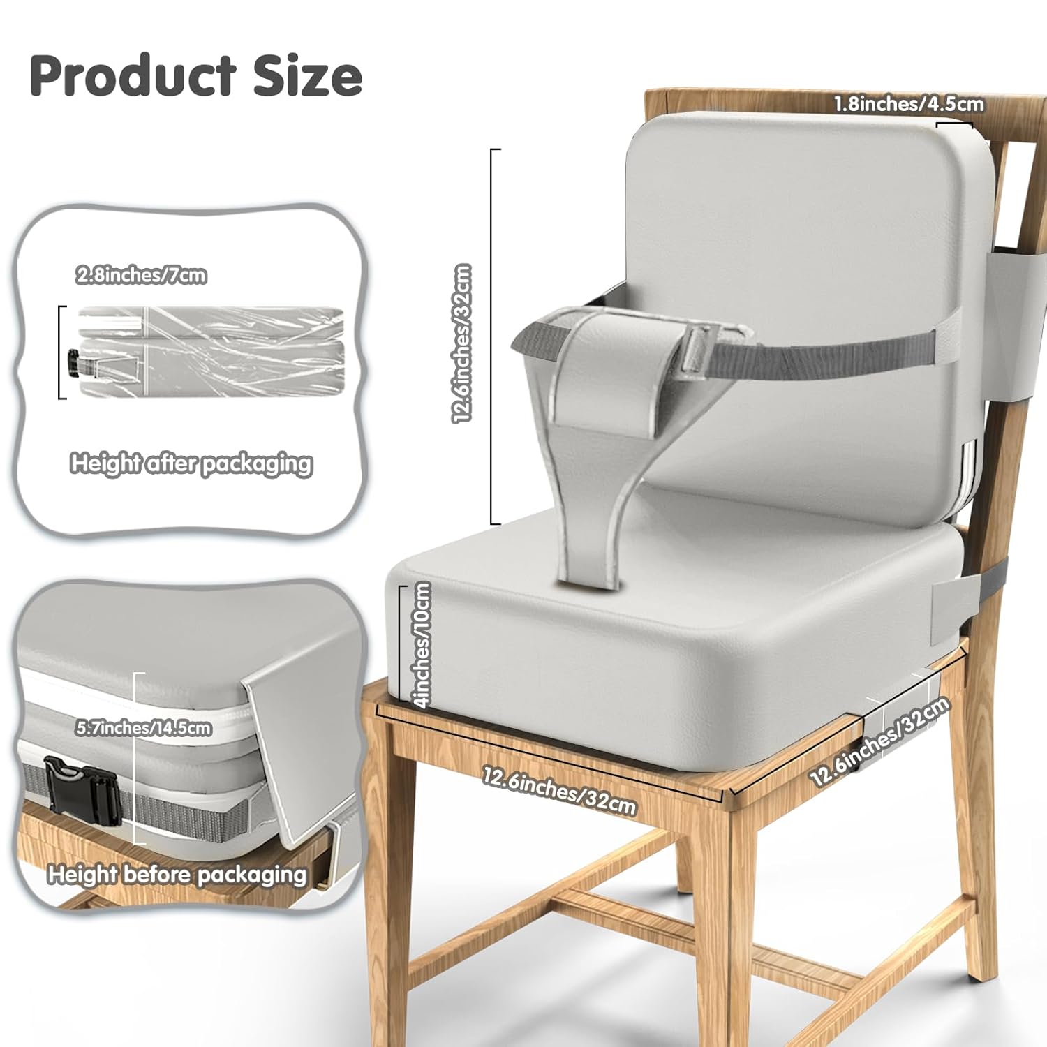 Toddler Booster Seat for Dining Table,Booster Seat for Kitchen Chair with Extended Straps,2PCS Portable with Safety Buckles,Suitable for Kids Aged 3-12 in Restaurants(Silver Gray)