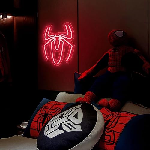 Miniatura 8 de Spiderman - Letrero de neón para decoración de habitación, 3 ajustes de brillo alimentado por USB, linda lámpara de araña para dormitorio de niños,