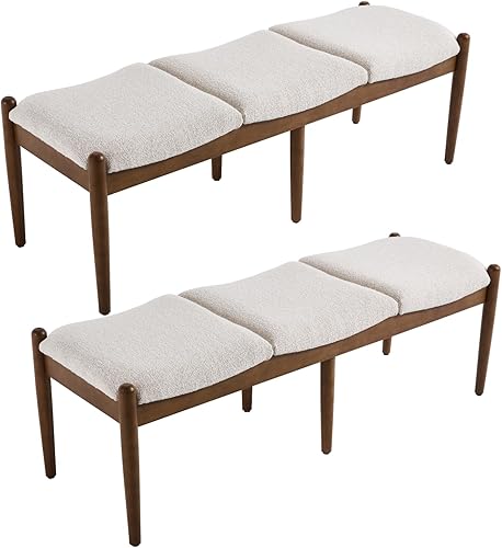 Miniatura 7 de RIVOVA Banco otomano moderno boucle de sherpa tapizado para dormitorio, banco largo para asiento largo de entrada, con patas de madera para sala de