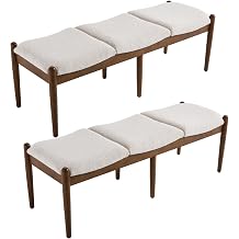 RIVOVA 54.25" Modern Ottoman Benchs Set of 2 Upholstered Sherpa Bedroom End of Bed Bench Boho Bench Long Seating Bench Entryway Stool with Wood Legs for Living Room/Foyer, Beige