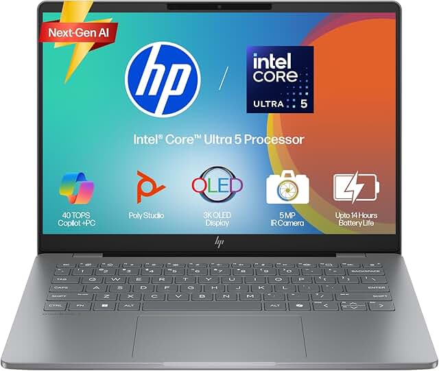 HP OmniBook X Flip (Previously Envy), Intel Core Ultra 5 226V, 40 Tops, (16GB LPDDR5X, 512GB SSD) 3K, OLED, 14''/35.6cm, Touch, Win11, Office24, Silver,1.38kg, fm0058TU, 5MP Camera, Next Gen AI Laptop