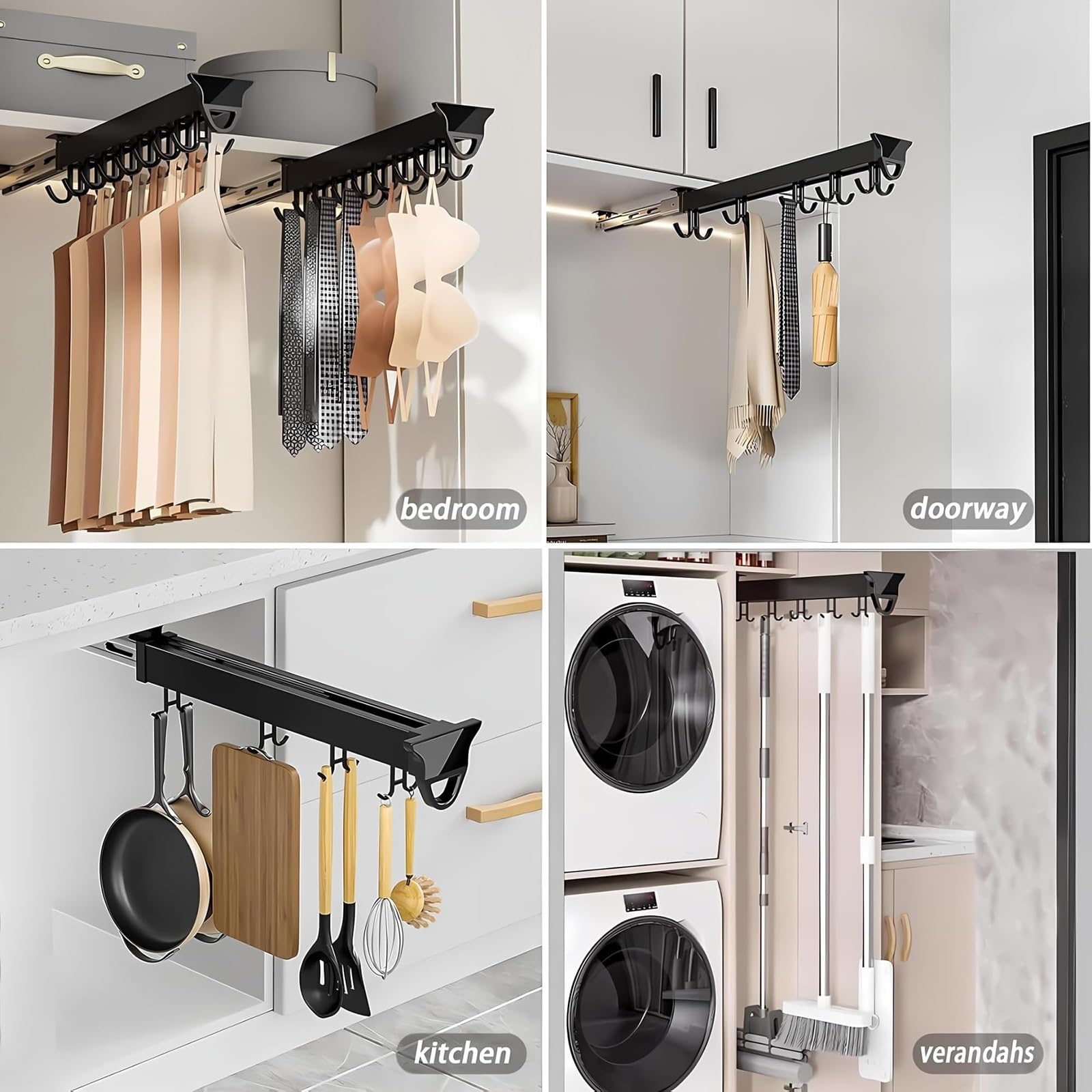 THEGA Support De Rangement Suspendu pour Garage, Support À Balai Coulissant De 26 À 56 Cm, Organiseur/Rangement pour Balais Et Serpillières, pour Cuisine/Placard/Maison/Armoire(22.04in-20 Hook)