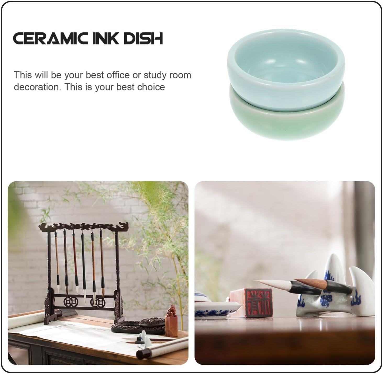 2pcs Ceramic Ink Brush Washing Tray Lightweight and Easy to Store Ink Plate for Calligraphy and Painting Art Supplies Random Color