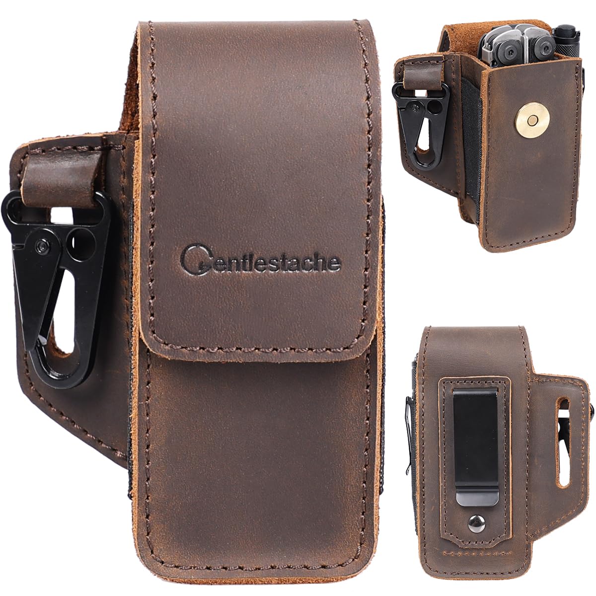 Gentlestache Étui pour outils multifonctions en cuir – Porte-outils multifonctions en cuir pour Leatherman Surge, Gerber, SOG Tools – Étui à outils multifonction avec clip de ceinture et clip pour clé